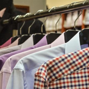 Shirts hanging in a closet