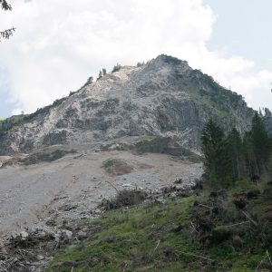 A hill with a landslide