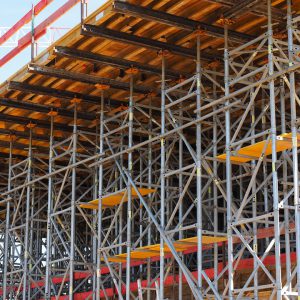 Scaffolding erected at the construction site