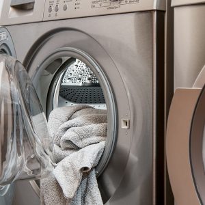 Washing machine with a towels on the door