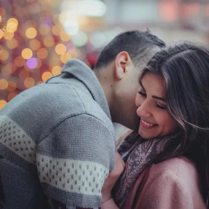 A man hugging and kissing a woman