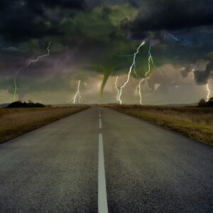 Tornado and storm in a distance